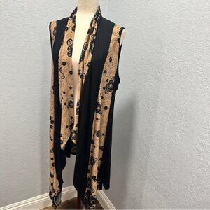Simply Aster Size 3X Women's Floral Black And Tan Hi Low Kimono Cardigan